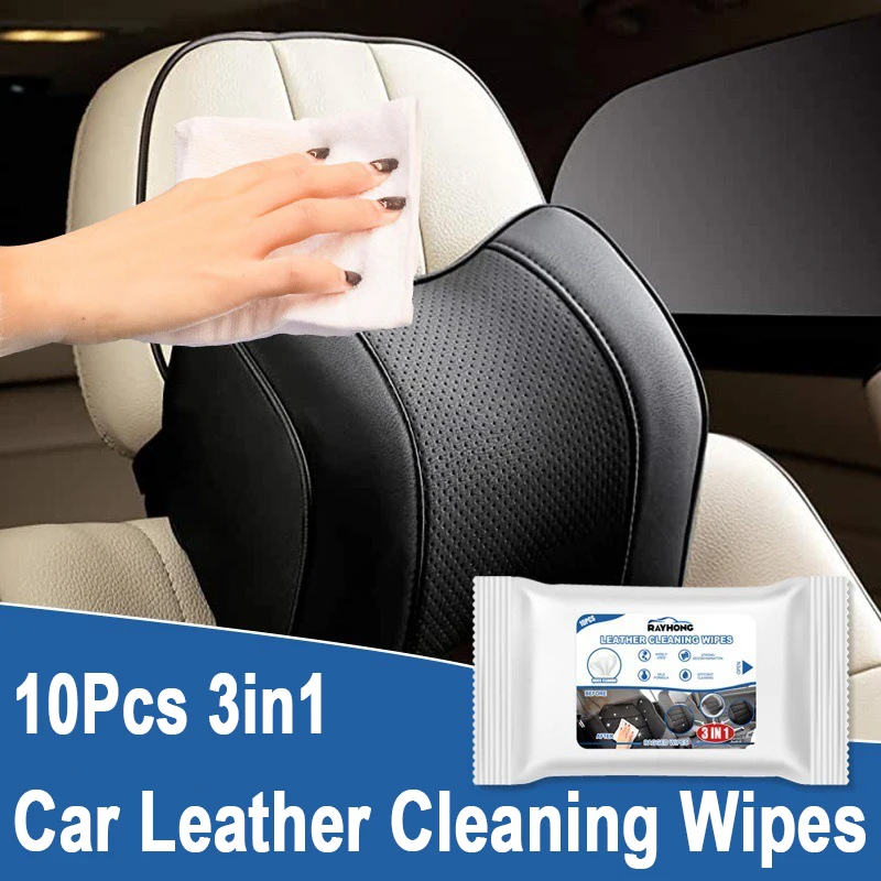 10Pcs 3in1 Disposable Car Leather Cleaning Wipes Seat Car Interior Cleaning Wipes Non Washable Decontamination Leather Towel