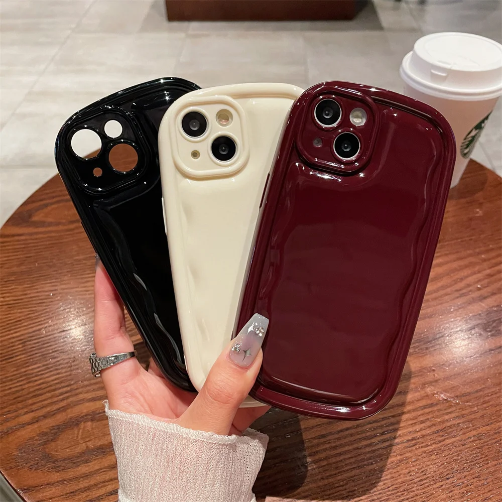 Cute Candy Color Wave Oval Phone Case For iPhone 16 15 14 13 12 11 Pro Max 16 Plus Glossy Air Cushion Bumper Protection Cover image 3