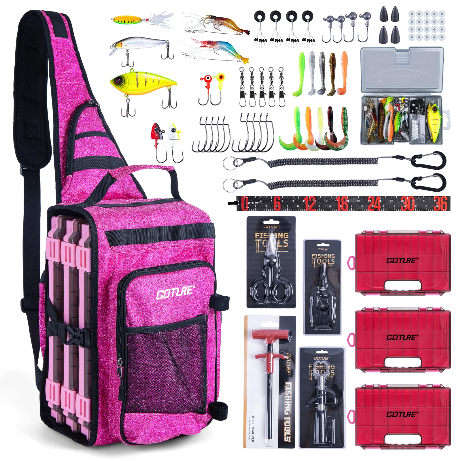 

Рыболовный слинг-рюкзак Goture, регулируемый, из водостойкого материала 900D, с отсеками для снастей, набор из 66 приманок, рыболовные инструменты