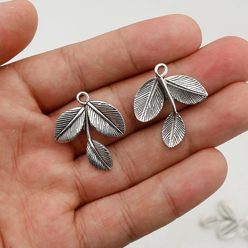 20pcs/Lot Antique Manual Branch Leaves Ornament Charms 28x19mm Vintage Handmade Braided Jewelry Pendants DIY Necklace Charm