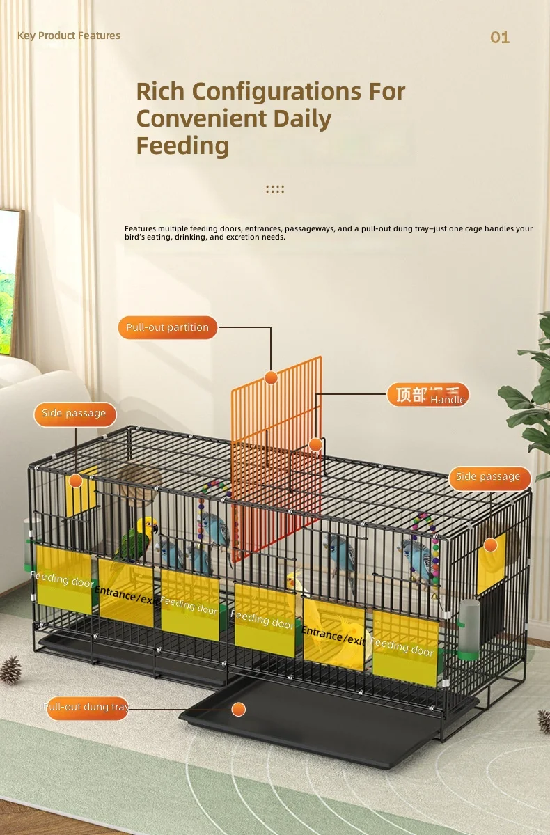 Indoor Bird Cage with Dividers, Stackable Breeding Aviary, Small Parrot House, Portable Pet Home