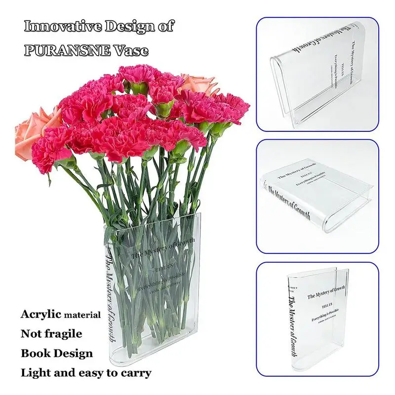 

Clear Book Vase Aesthetic Acrylic Vase Unique Flower Vase For Cute Bookshelf Decor Modern Style Vase Room Decor Floral Container