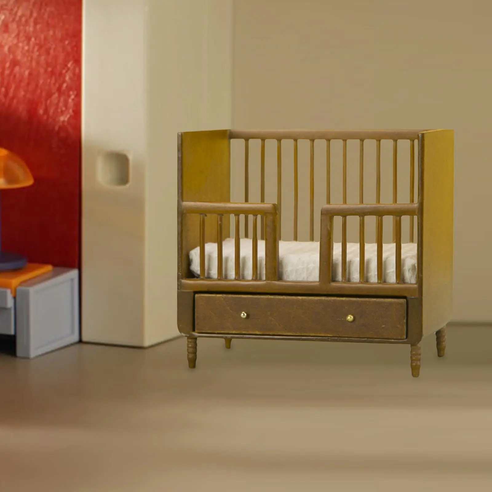 1: 12 ミニチュアドールハウスベビーベッドベッドライフシーン DIY ミニチュアドールハウス