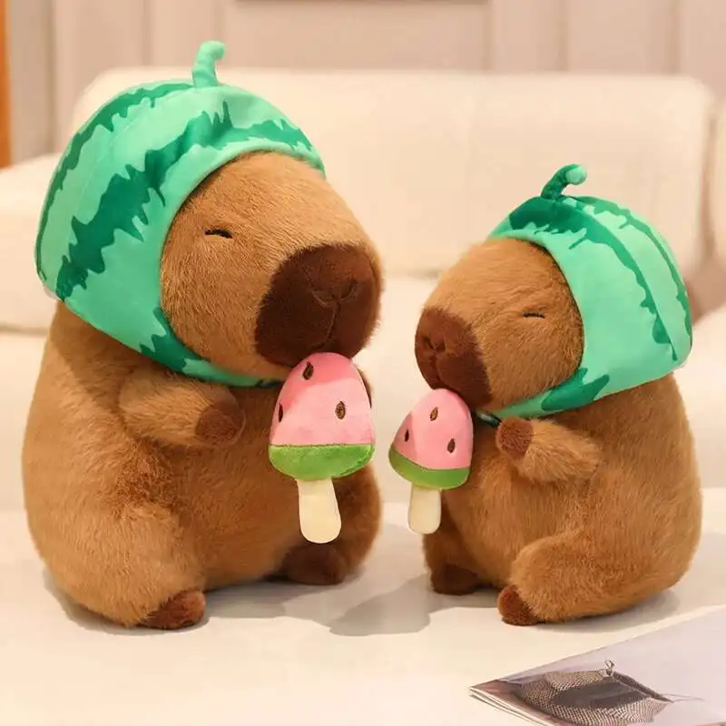 

25/35/50cm Watermelon Capybara Plush Toy Fluffy Cute Summer Capybara Eating Ice Cream Doll Sleep Mate Throw Pillow Kid Gift