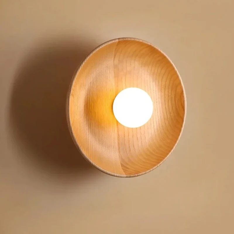 

Wall lamp bedroom bedside modern solid wood living room background wall Japanese style corridor aisle porch decorative light