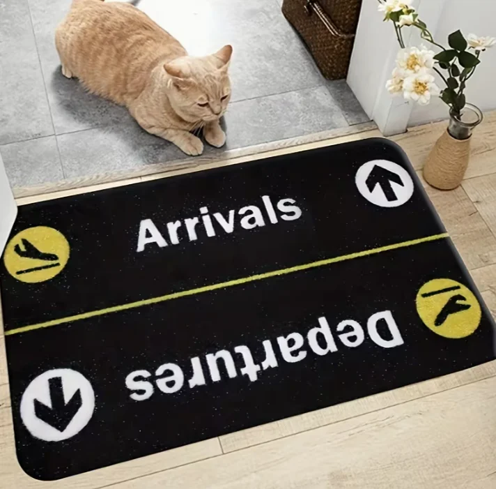 Arrival and Departure Flight Theme Doormat - Rectangular Crystal Velvet Mat, Machine Washable, Suitable for Entry Doors Carpets