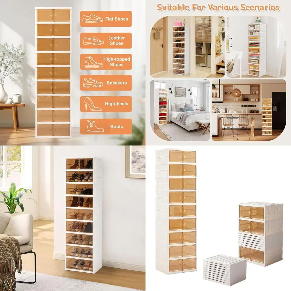 

18-Pair Clear Foldable Shoe Organizer with Door for Entryway and Living Room (9 Tiers)