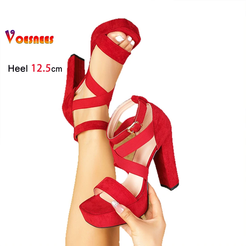 الجلد المدبوغ عالية الكعب موضة جديدة ساحة تو كلمة واحدة الفرقة صنادل أرضية للنساء عدم الانزلاق كعب سميك 12.5 سنتيمتر الصيف أحذية نسائية #6