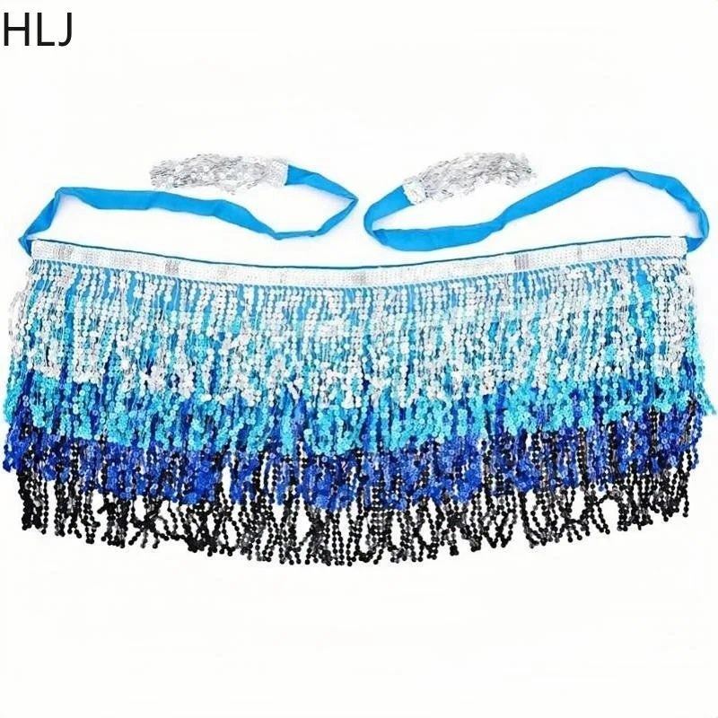 HLJ Sexy Sequin Fringe Skirt Women High Waist Lace Up Tassel Belly Dance Skirts Fashion Sparkling Party Club Rave Bottoms 2024