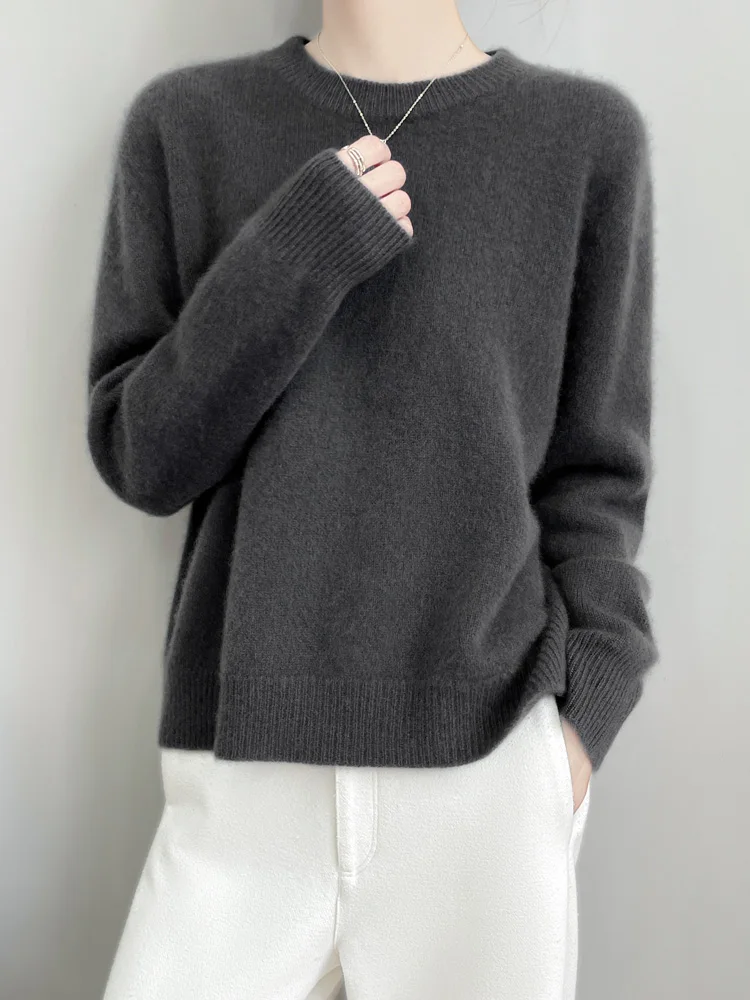 

New O-Neck Solid Color Long Sleeve Women's Pullover 100% Merino Wool Knit Sweater Classic Style High Quality Comfortable Tops
