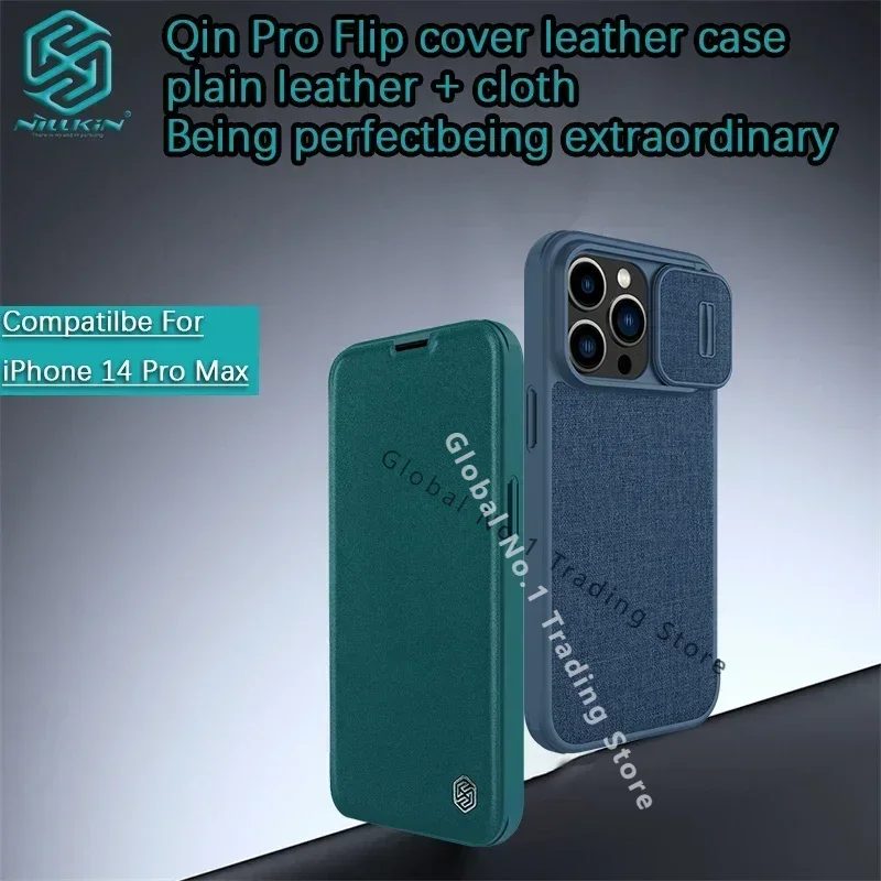 

for iPhone 14 Pro Max Case/14 Plus/14+ Nillkin Qin Pro Flip cover leather case PU Lens slide cover protective phone case shell