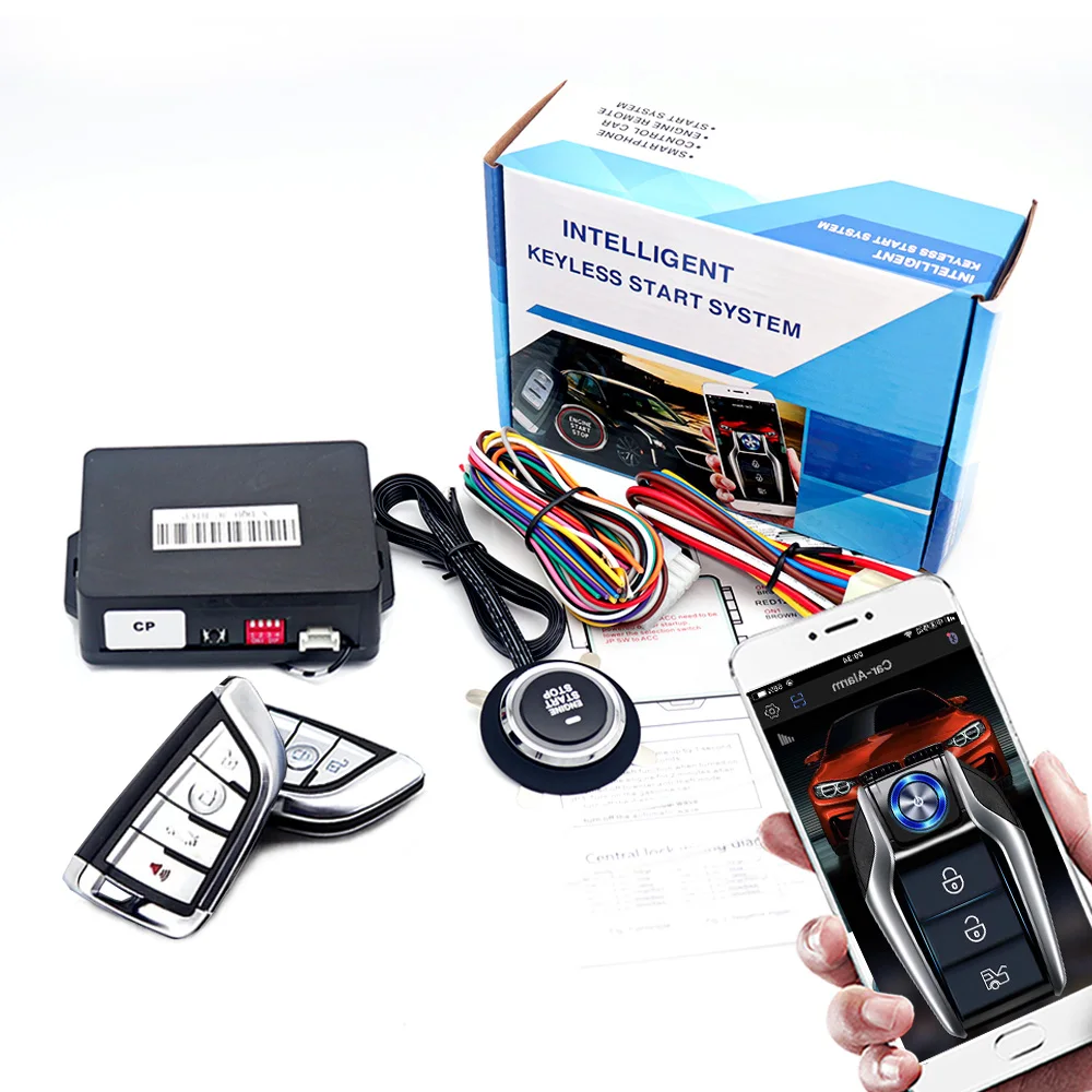 Kirbin universal botão de pressão do carro start stop keyless entrada sistema partida bluetooth app pke controle remoto ignição alarme do carro