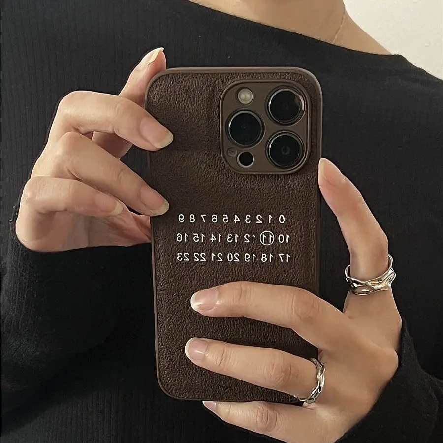 digit luxury leather Phone Case For iPhone 15 Pro Max 14 11 13 XR 8 7 Plus X XS Shockproof Silicone Cover