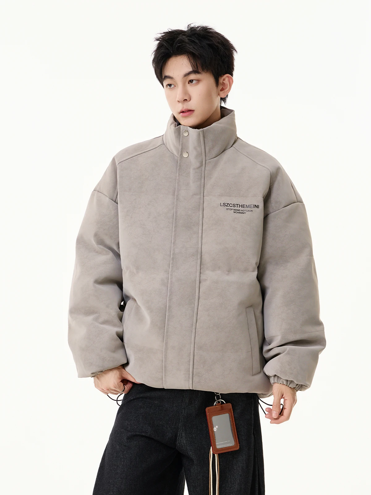 Jaket Pria Kulit PU Matte Katun Amerika, Model Trendy, Musim Gugur Musim Dingin, Baru, Longgar, Hangat, Kerah Tegak, Model Bread Coat