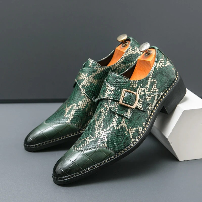 New Men Fashionable Formal Shoes PU Black Green Side Buckle Casual Business Loafers Designer Barber Shoes Size 38-46 Men Shoes