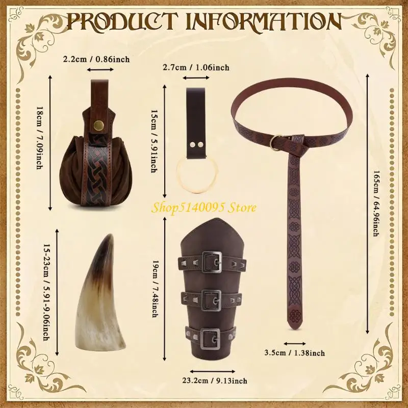 DXAE Hommes Renaissances Costume Halloween Ceinture Pirate Médiévale Corne À Boire Vikinges Costume Accessoires Ensemble pour