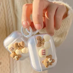 For AirPods 4 (2024) Airpod Pro 1 2 3 Cute Bear Cherry Transparent Headphone Case Charging Box Protective Cover With Hook
