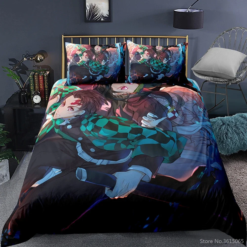 Popular Anime Demon Slayer 3D Bedding Set Duvet Cover Pillowcase Bedding Set Bedclothes Bed Linen Set Twin Full Queen King Size