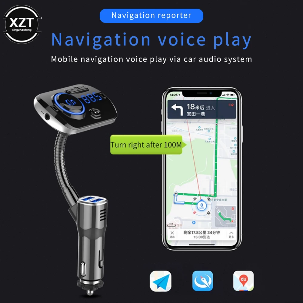 Lettore vivavoce Mp3 compatibile con Bluetooth per auto 12V 24V Qc3.0 caricabatterie rapido trasmettitore Fm luce ambientale navigazione messaggi