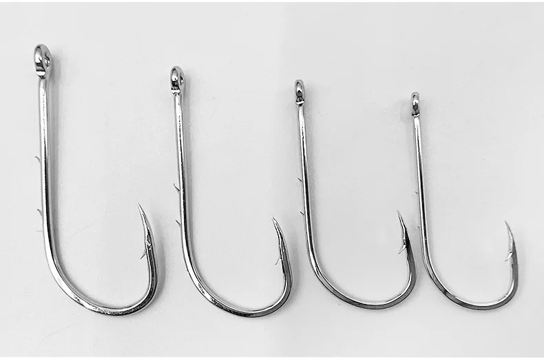 ShareShark 50 Stück/Box 92247 Hochkarbon-Stahl Angelhaken mit Langem Griff und Widerhaken Gebogener Mund Fischhaken – Detail 10