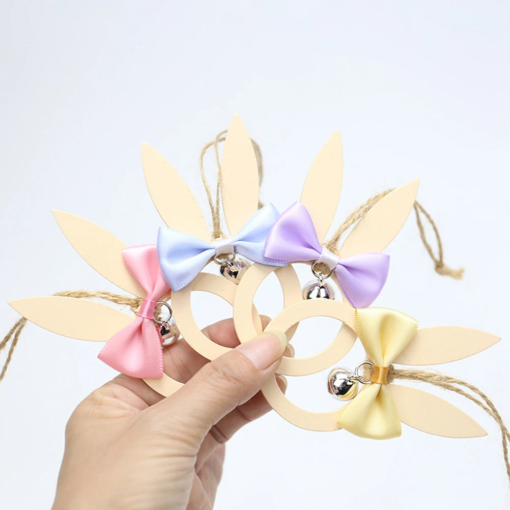 Easter Wooden Rabbit With Bow Tie Bell Decoration Hanging Rabbit Pendant Party Decoration Craft Gift