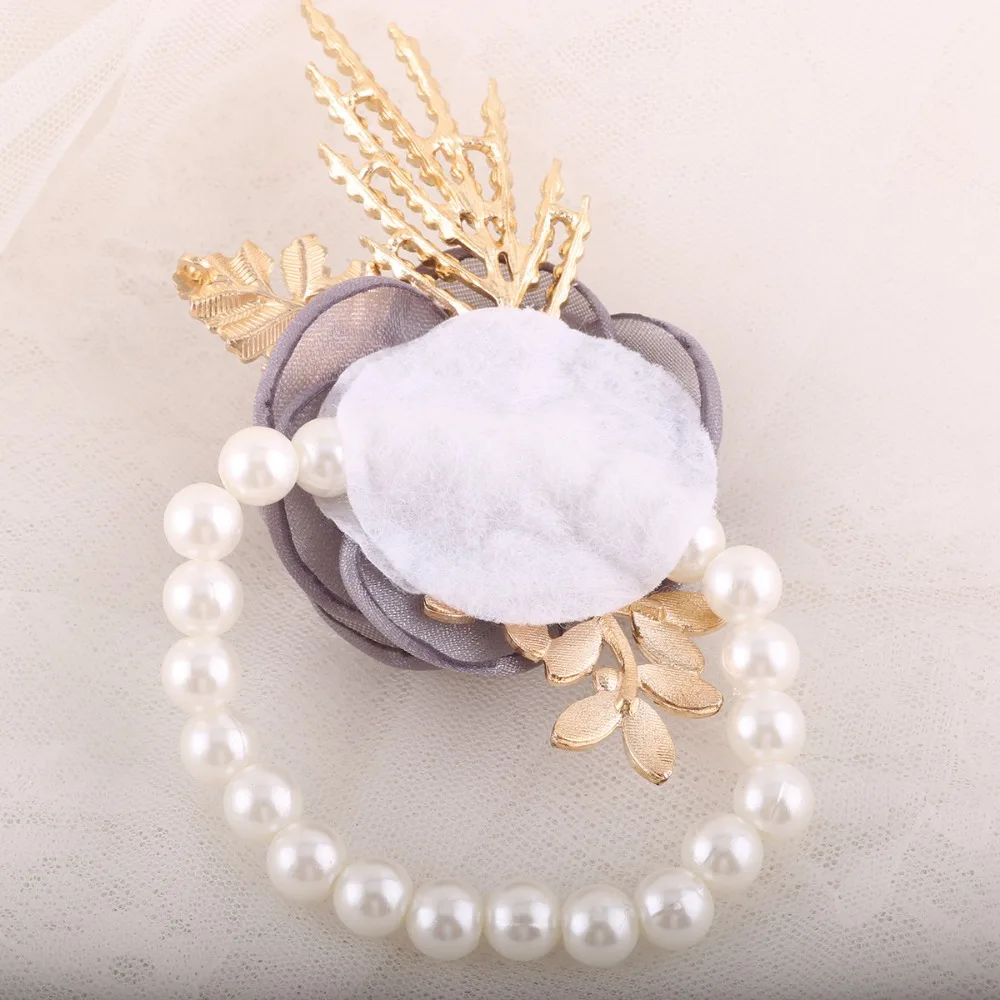 Broche en el ojal para hombre, Pin para boda, ramillete de muñeca para novia, accesorios de matrimonio, decoración de boda, flor para novia gris