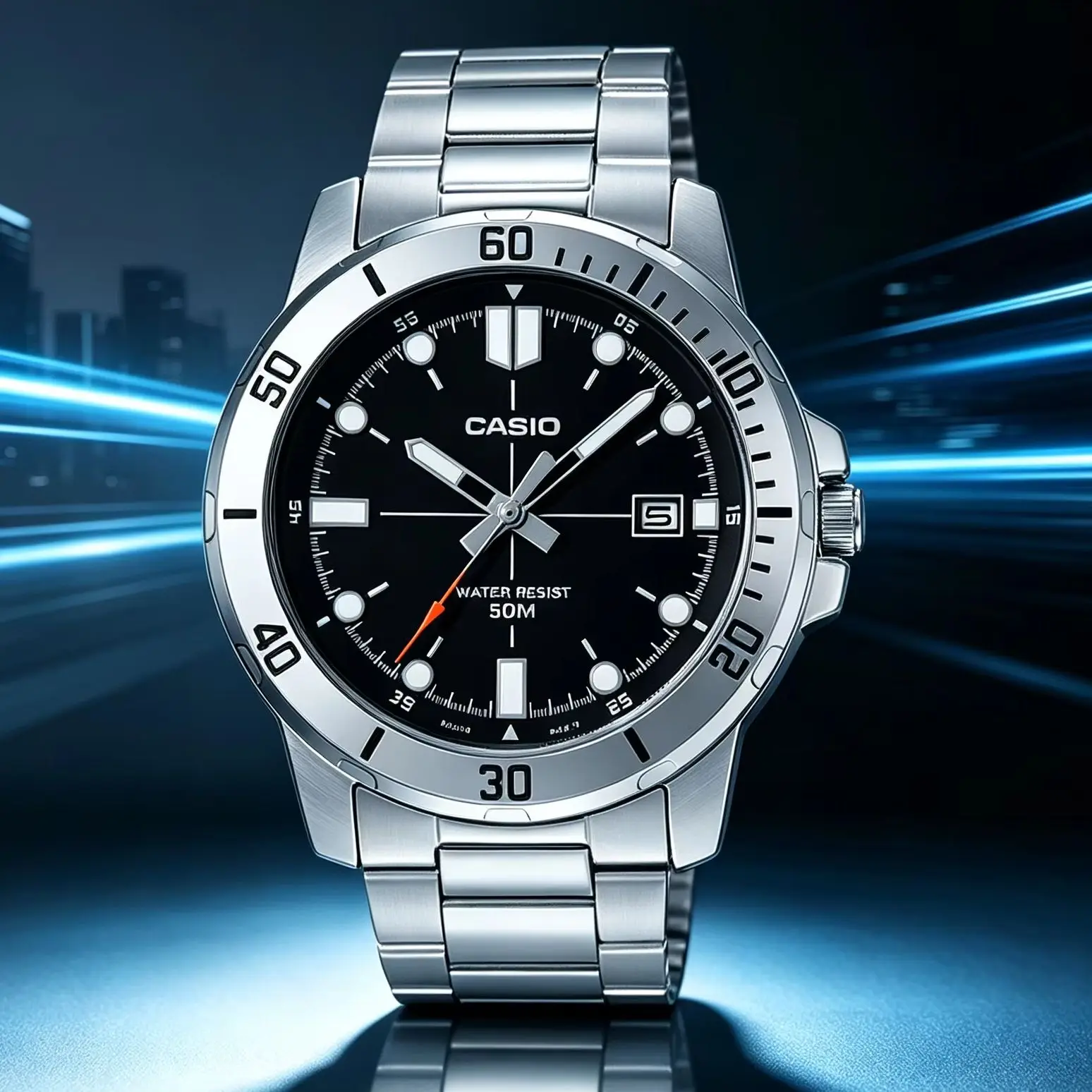 Casio MTP‑VD01D Men Analog Watch | 50M Water Resistant | Stainless Steel Band | Date Display | Triple‑fold Clasp