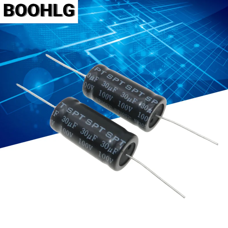 

10PCS audio frequency crossover horizontal axial non-polar aluminum electrolytic capacitor 100v 30uf 13X28mm