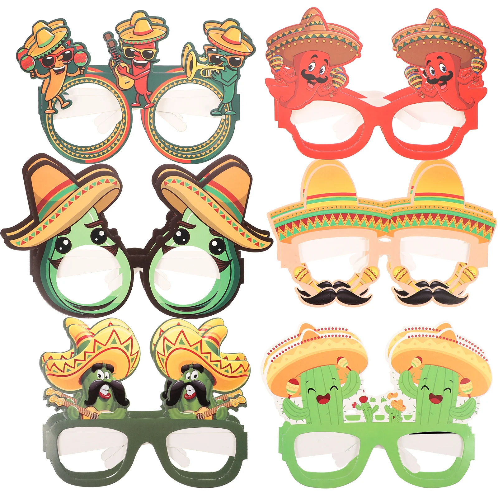 12 قطعة من النظارات الورقية المكسيكية، نظارات حفلات العيد، إطارات مضحكة، ملحقات كابينة الصور، زجاج العيد