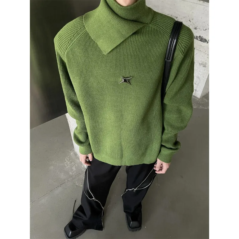 [oimg] Small Niche Metallic High Sweater With Double Neck Design, High-end Knitted Sweater,