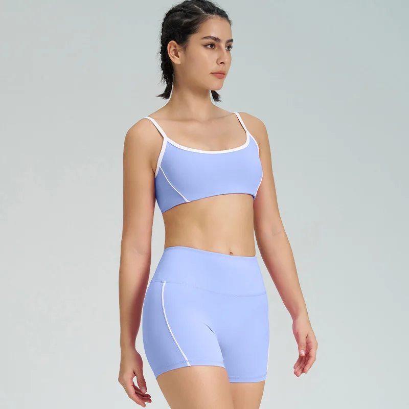 

Women Gym Sports Sets White Line Bra and Shorts Gym Biker Outdoor Training Yoga Suits Good Elastic Athletic Leggins Tights