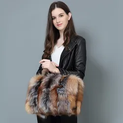 Winter Fox Fur Bag Women Handbag Leather Bag Fashion Shoulder Bags Real Silver Fox Fur Messenger Bags Female Evening Party Bag