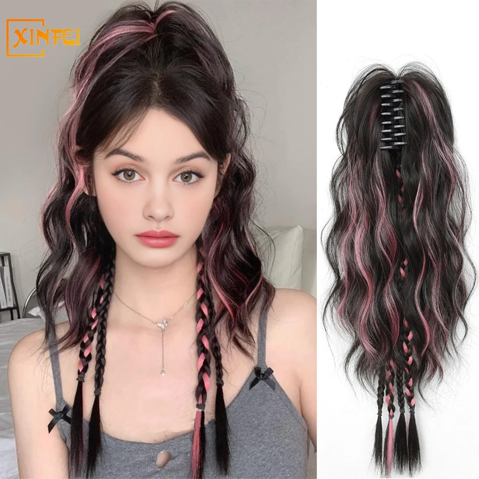 

Synthetic Waterfall Ponytail Wig Female Grab Clip Type Water Ripple Highlight Boxing Braid Fluffy Half Tied Ponytail