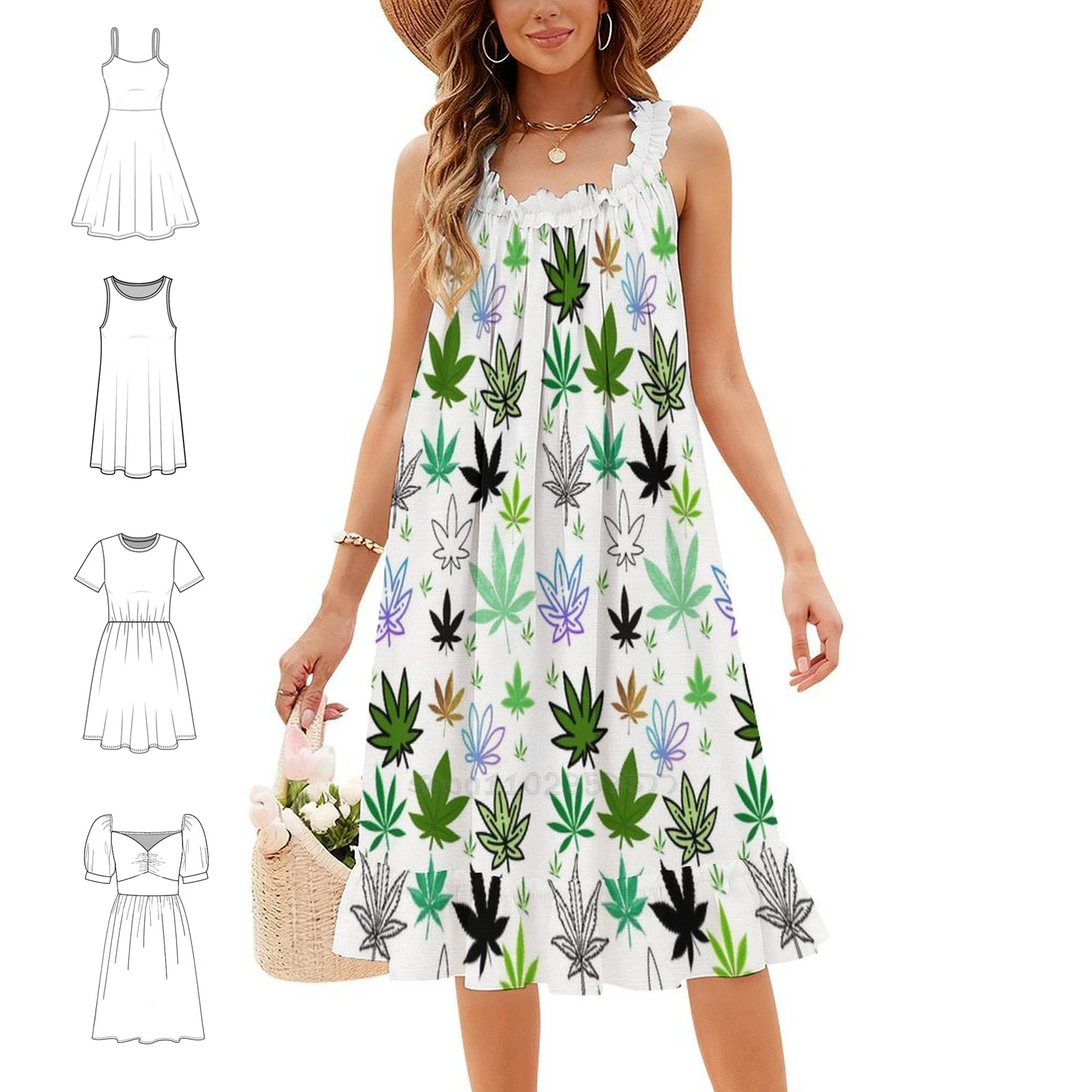 Smocked Dress Women - Leaves Floral Smock Dress For Women