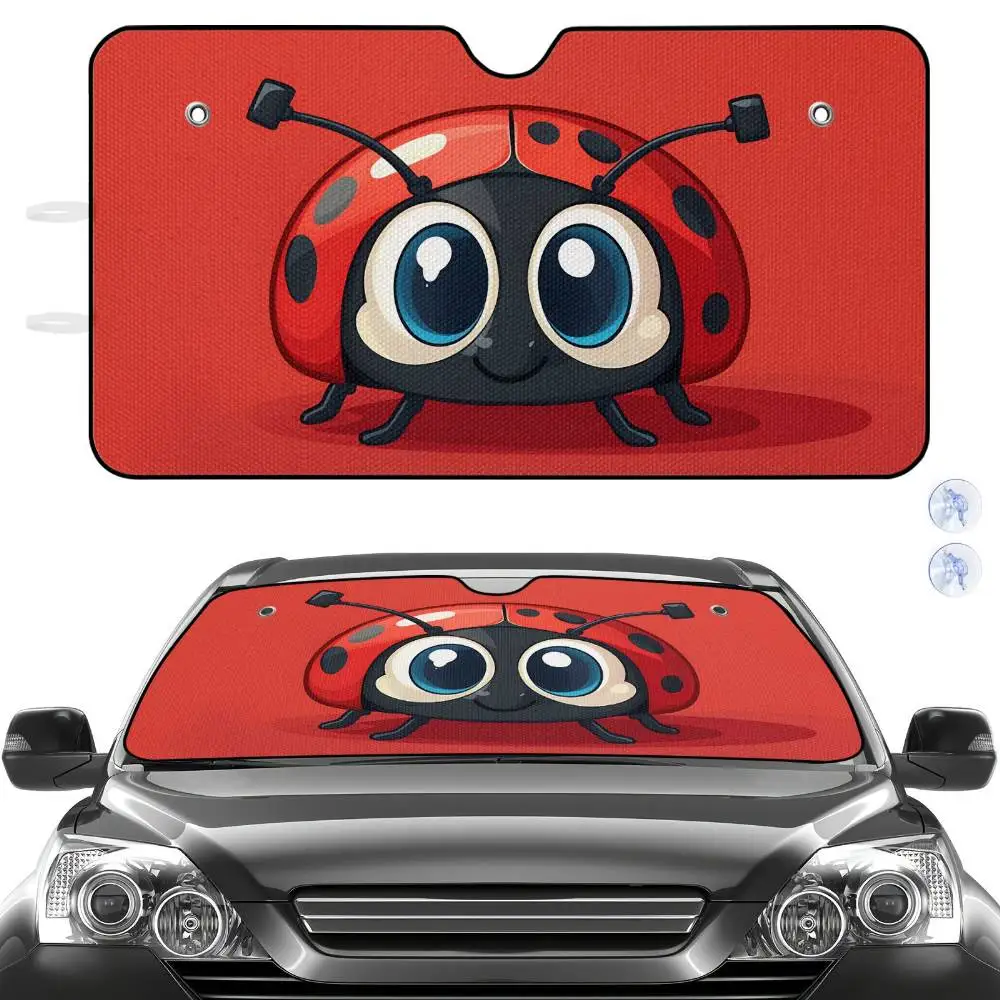 Red Ladybug Cartoon Car Windshield Sunshade Universal Foldable Heat Insulation Sunscreen Parking Travel Essential