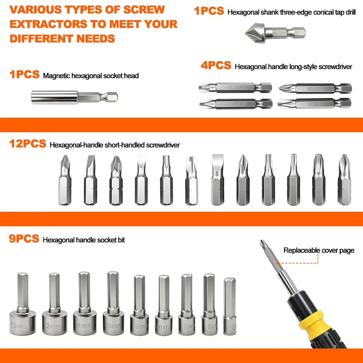 58 In 1 Multi‑Use Drill Bit Kit Twist Drill Screwdriver Bit Socket Adapter Set Hand Repair Tool  for Household Impact Drill Use