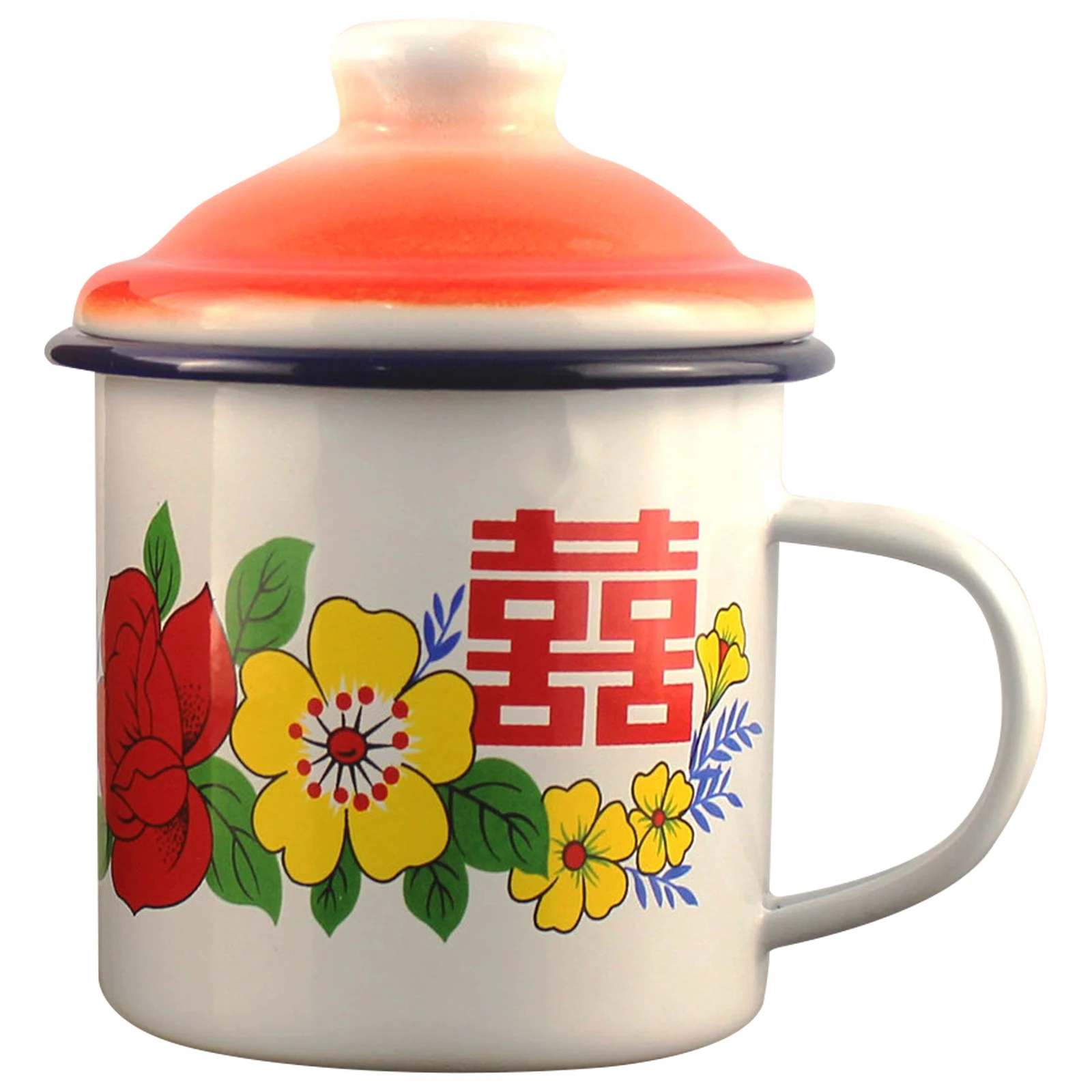 

Thickened Enamel Cup 350ml Lid Retro Vintage Mug for Coffee Tea Water Party Wedding Gifts Chinese Style