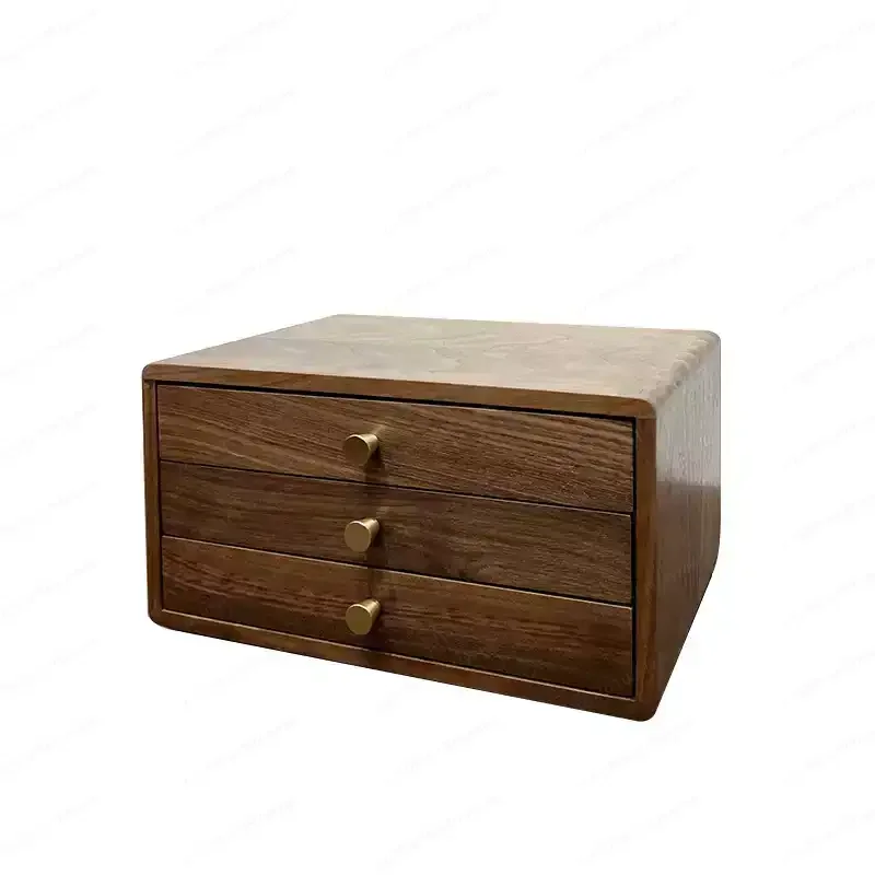 Large Capacity Drawer Case Black Walnut Wood Pen Storage Box Multi-layer Drawer Display Box Brass Handle Desk Organizer
