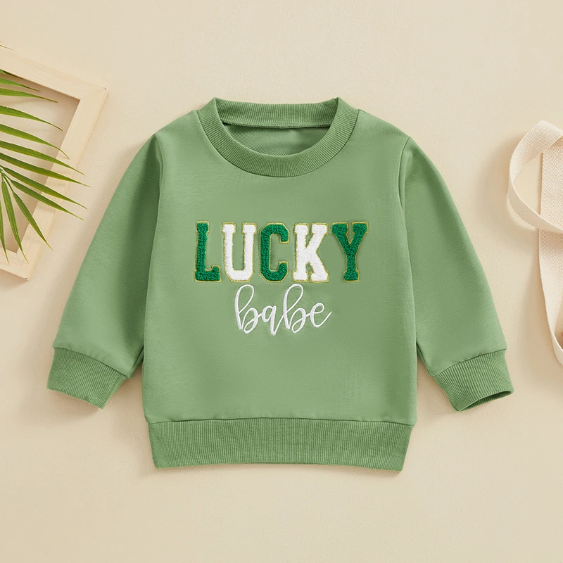 

Carolilly Toddler Baby Boy Girl Knit Sweater Sweat-Shirt Letter Embroidery Warm Long Sleeve Tops for St Patricks Day or