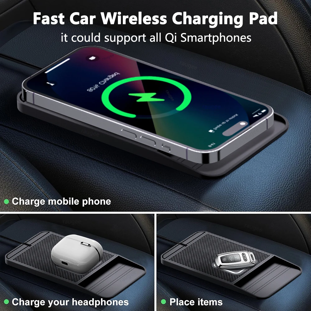 شاحن سيارة لاسلكي آيفون 17 16 15 برو ماكس لوحة شحن سريعة لهواتف سامسونج جالاكسي S25 S24 S23 شاومي شاحن سيليكون