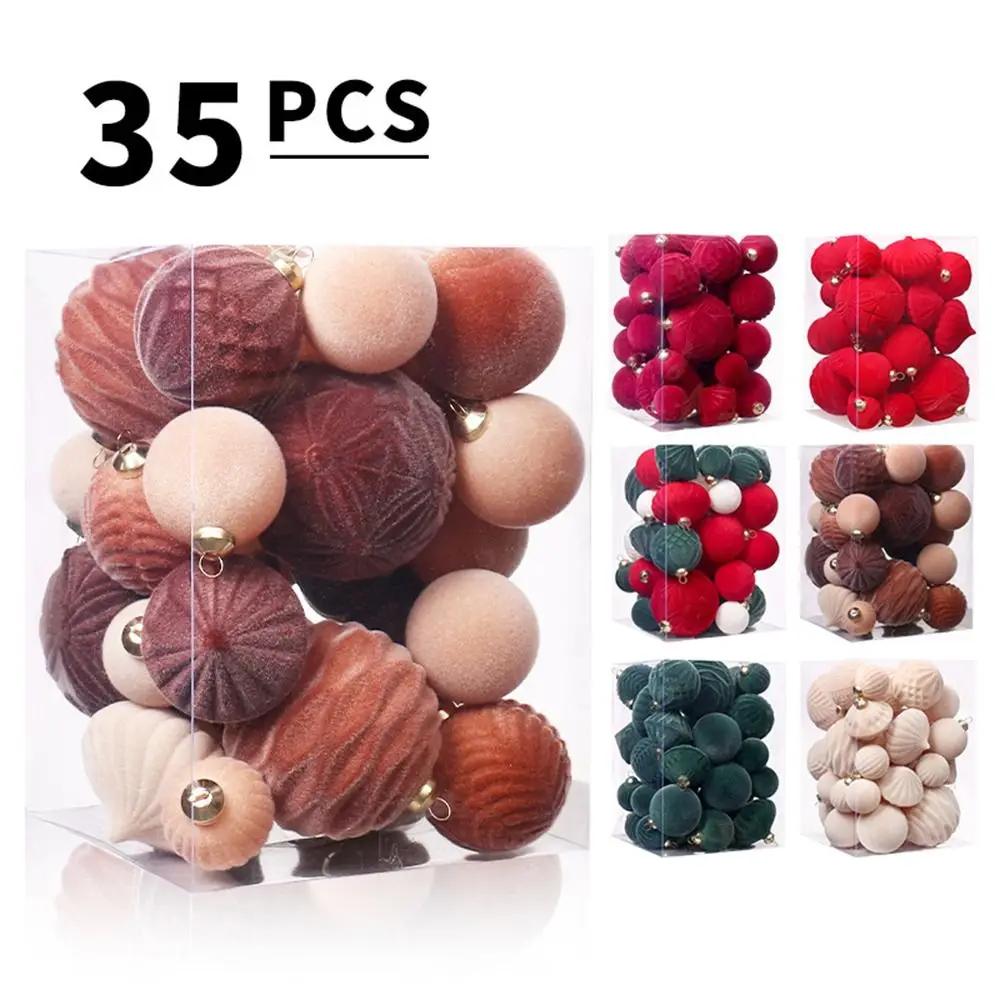 

35pcs Flocked Christmas Velvet Ball Pendant Reusable Shatterproof Christmas Hanging Balls DIY Xmas Tree Ornaments