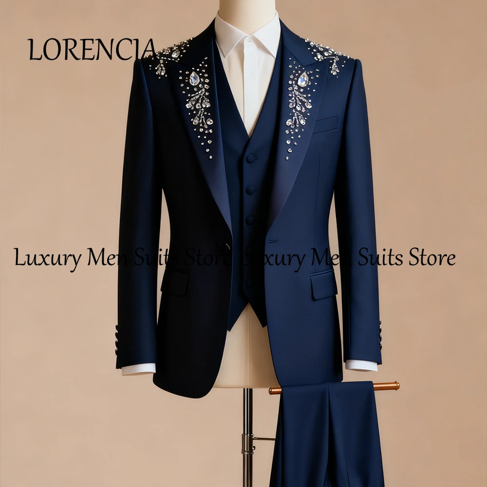 

Простые мужские костюмы с бриллиантами, комплект из трех предметов, однобортные смокинги, наряды для свадебной вечеринки, блейзеры по индивидуальному заказу, брюки, trajes para hombre