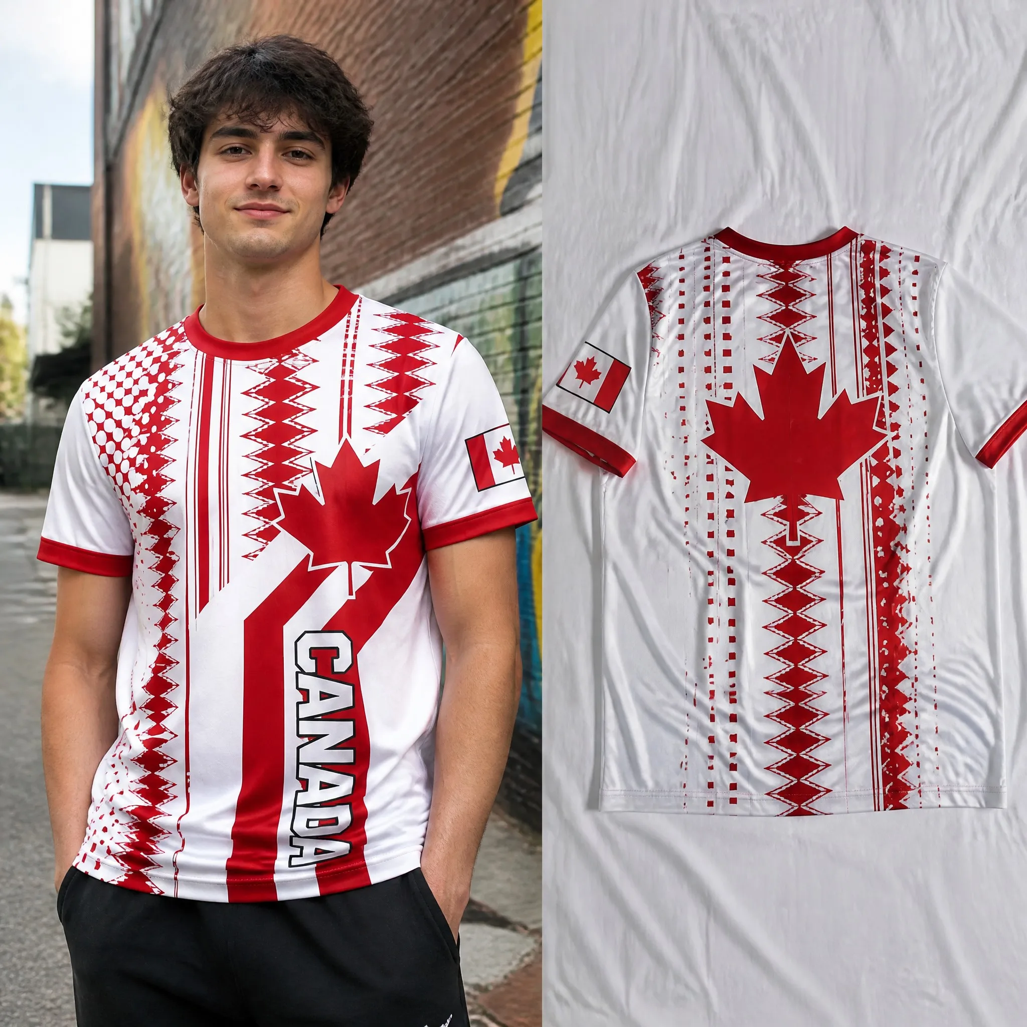 Mens Canada Crew Neck T Shirt White Red Maple Leaf Stripe Tribal Graphic Short Sleeve Casual Streetwear Top Summer Fashion Wears