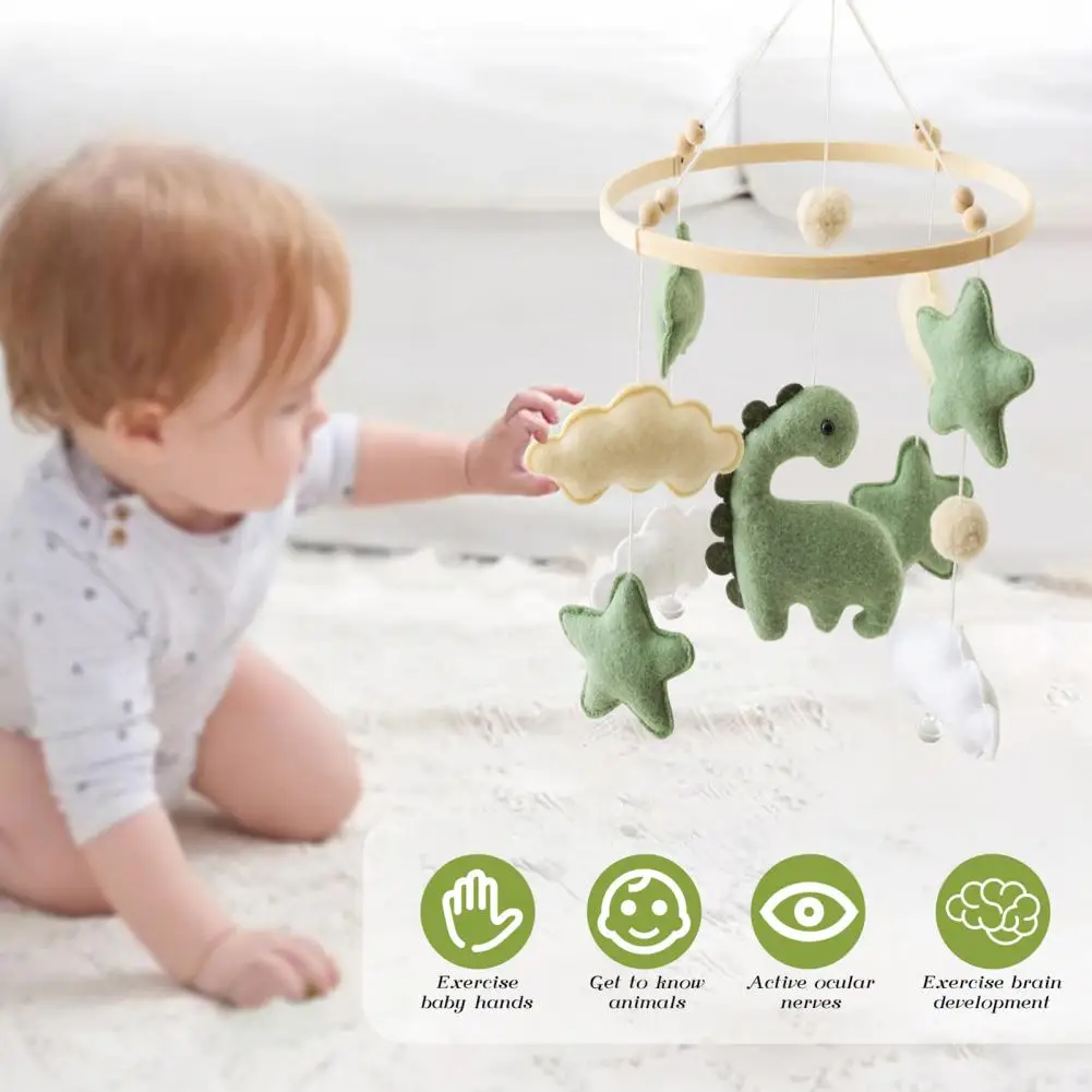Baby Crib Mobile Dinosaur Cloud Stars Nursery Decor Handmade Felt Hanging Bed Bell for Newborns Boys Girls