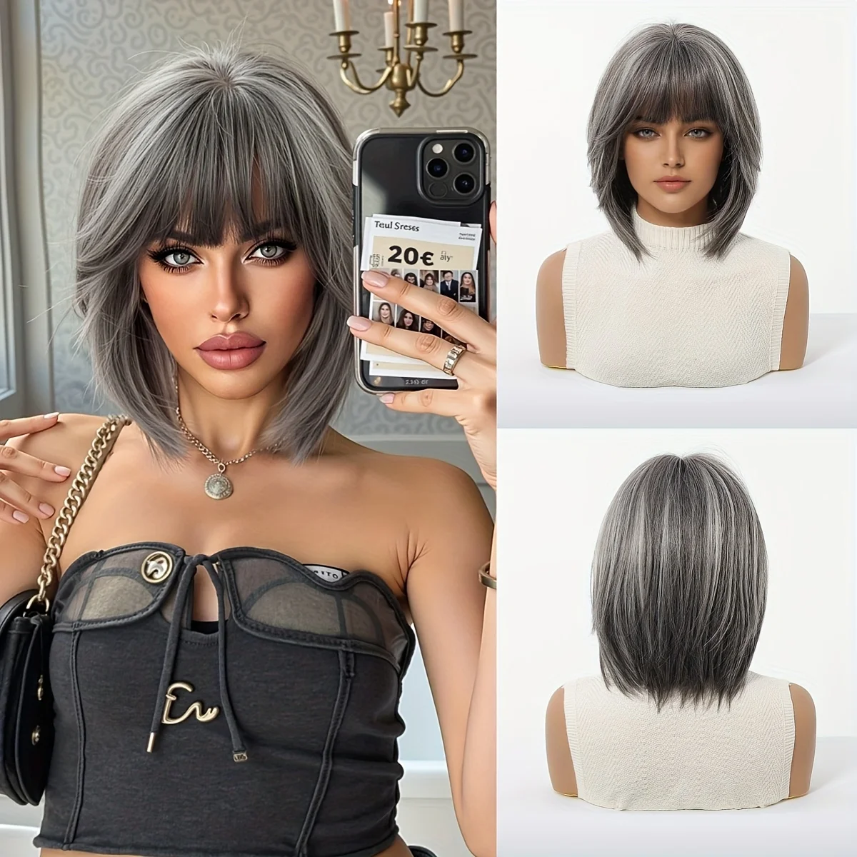 

Элегантный женский парик из синтетического волокна с естественным видом, подходит для повседневной носки, Хэллоуина, вечеринок и косплея.