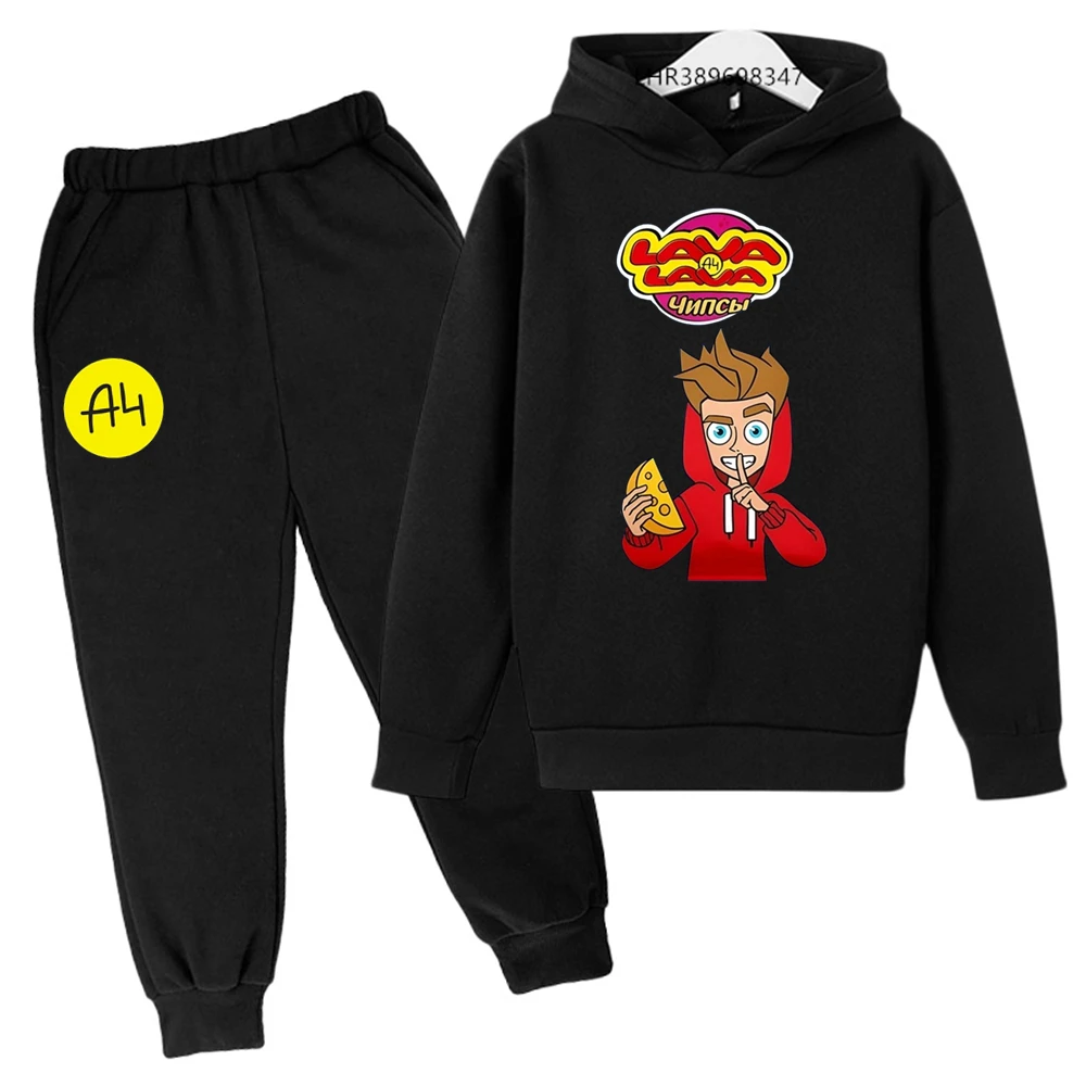 Merch A4 Anime Children Hoodie age 3-12 Boys Girls coat  +Pants set Clothing Autumn Winter leisure Warm Sweatshir fashion black