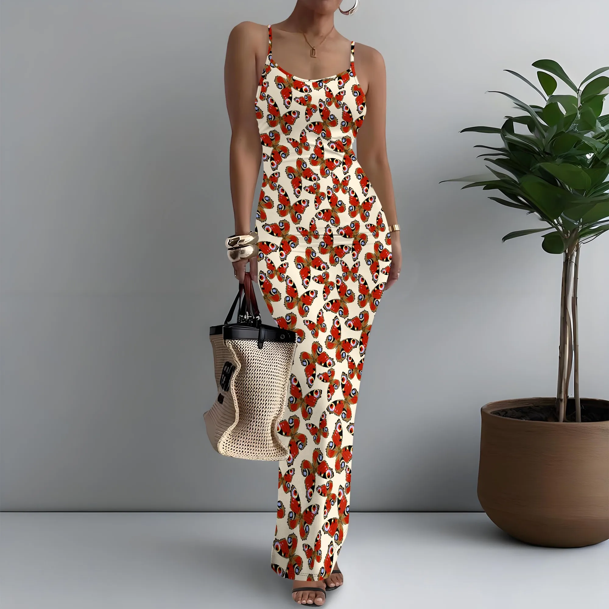 

Women's Spaghetti Strap Maxi Dress Girly Butterfly Print School XS-3XL