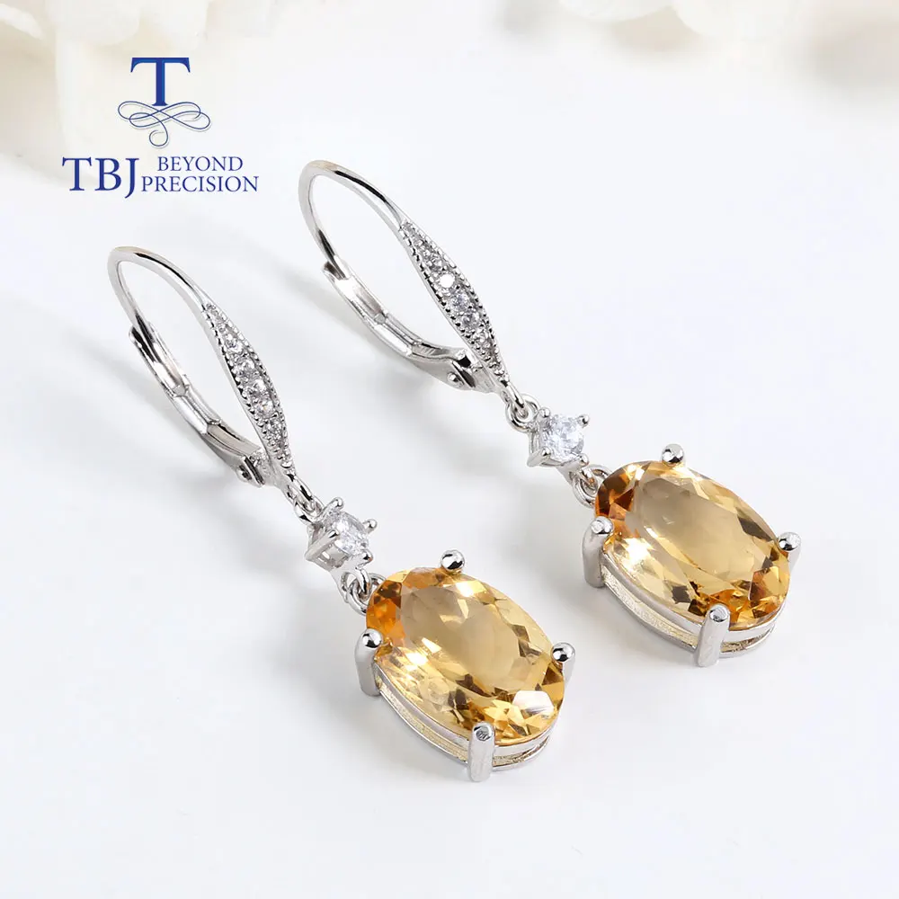 Classic design natural Citrine Clasp Earring oval 8*12mm Earrings 925 sterling silver fine natural gemstone jewelry for women