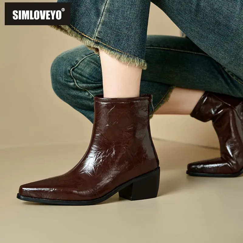 

SIMLOVEYO 2025, новый дизайн, женские ботильоны в стиле ретро - модная повседневная обувь на молнии с острым носком, размеры 45–48, повседневная обувь