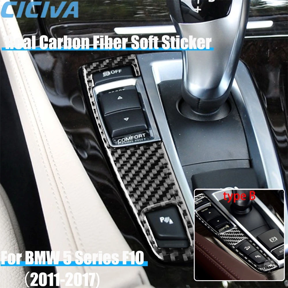 

Real Carbon Fiber Car Accessories Gear Button Trim Cover Soft Sticker For BMW 5 Series F10 2011 2012 2013 2014 2015 2016 2017